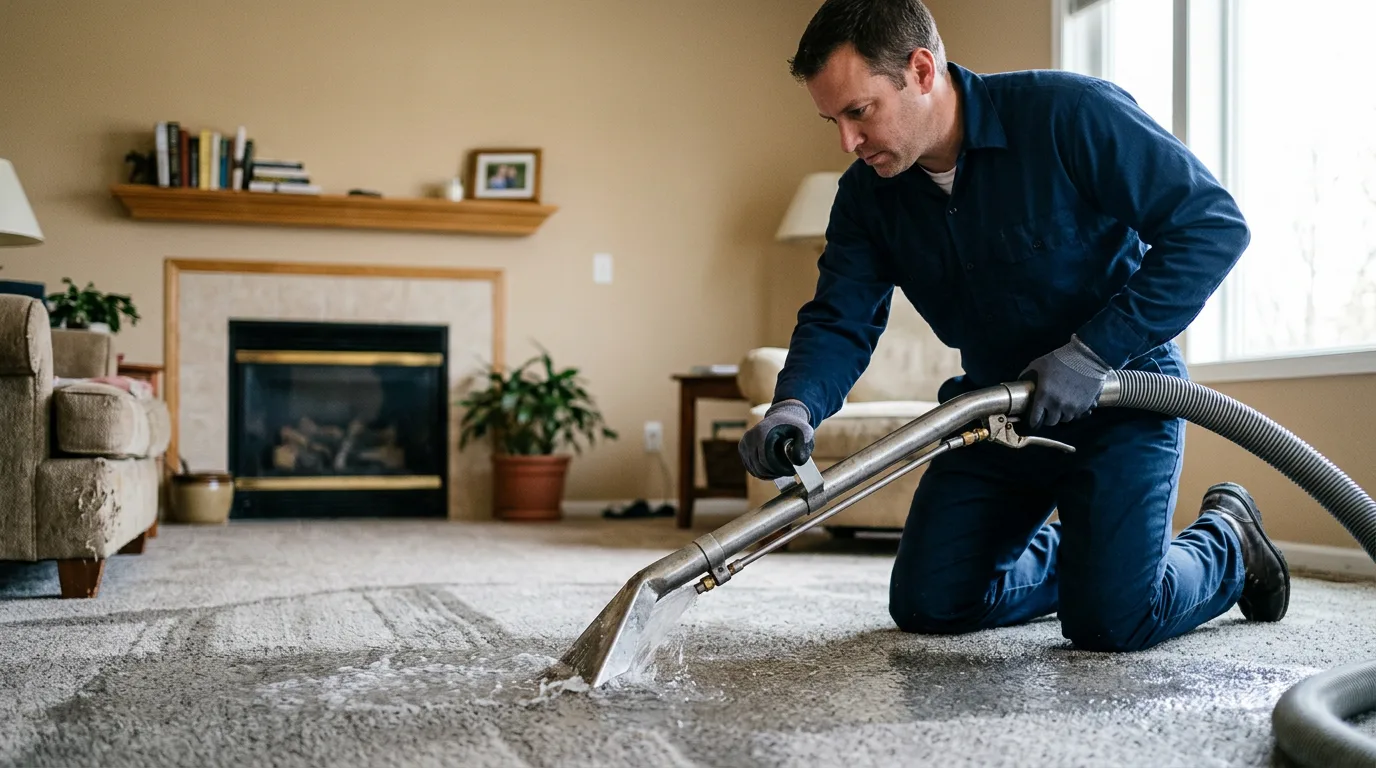Water damage restoration technician working near Dexter, IA